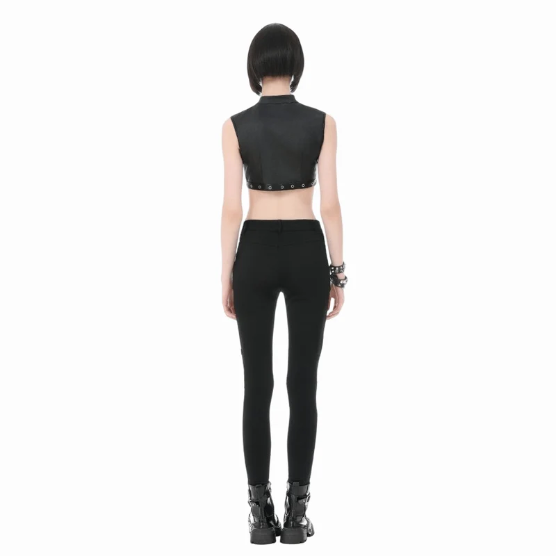 Punk-Crop-Top für Damen mit Ösen, Nieten, Cut-outs und Reißverschluss