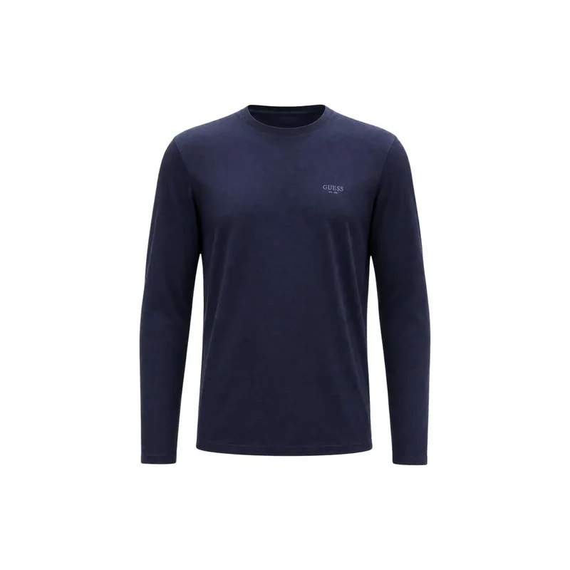 Guess Herren Blaues Slim-Fit-Baumwoll-T-Shirt
