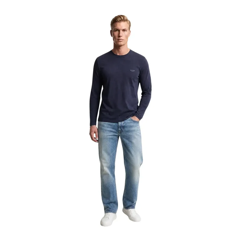 Guess Herren Blaues Slim-Fit-Baumwoll-T-Shirt
