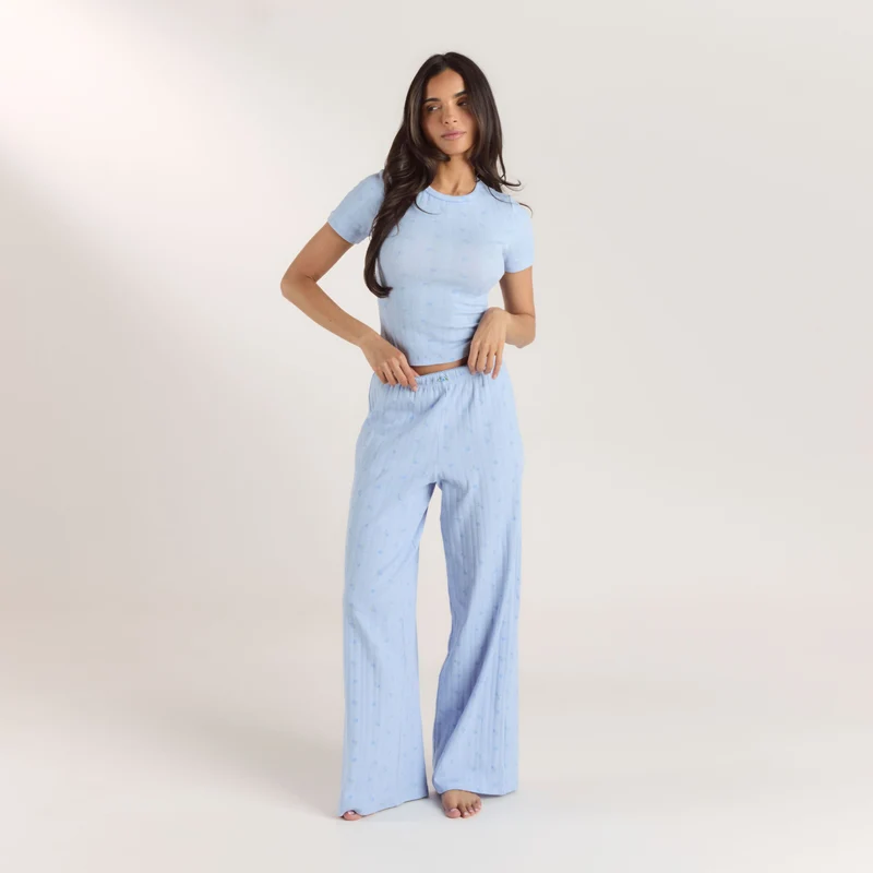 Pointelle Pyjamahosen - Florales Blau