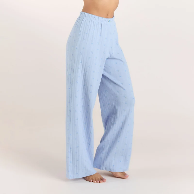 Pointelle Pyjamahosen - Florales Blau
