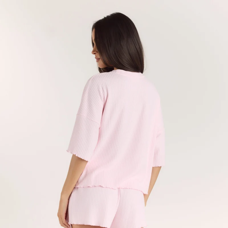 Soft Waffle Pyjama-Top - Rosa
