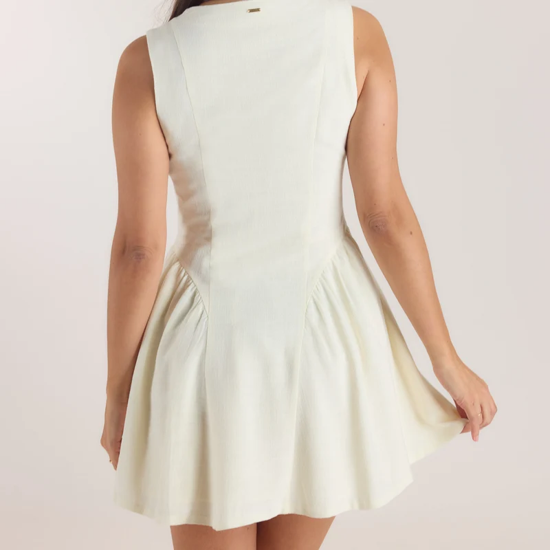 Besticktes Minikleid - Crèmefarbe