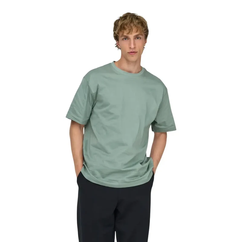 Only And Sons Herren T-Shirt aus grüner Baumwolle, bequeme Passform