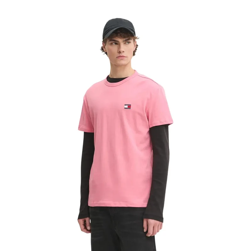 Tommy Hilfiger Herren T-Shirt aus rosa Bio-Baumwolle, normale Passform