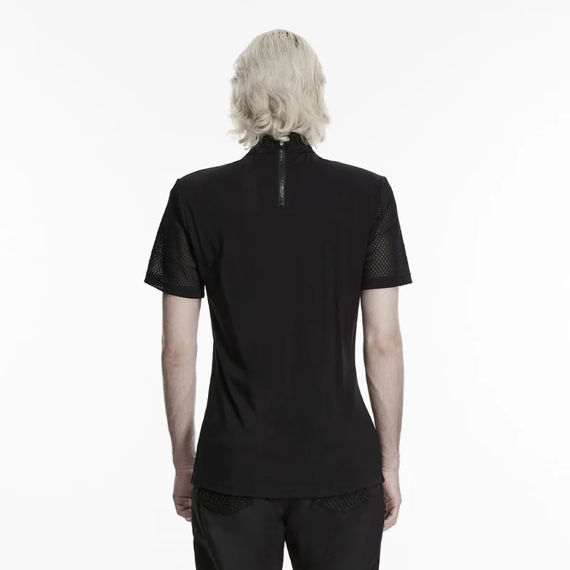 Punk-Herren-T-Shirt mit D-Ringen, Mesh-Einsätzen und kurzen Ärmeln