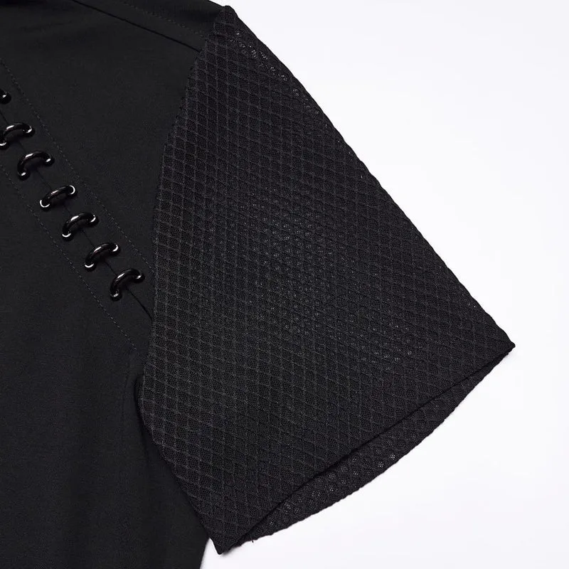 Punk-Herren-T-Shirt mit D-Ringen, Mesh-Einsätzen und kurzen Ärmeln