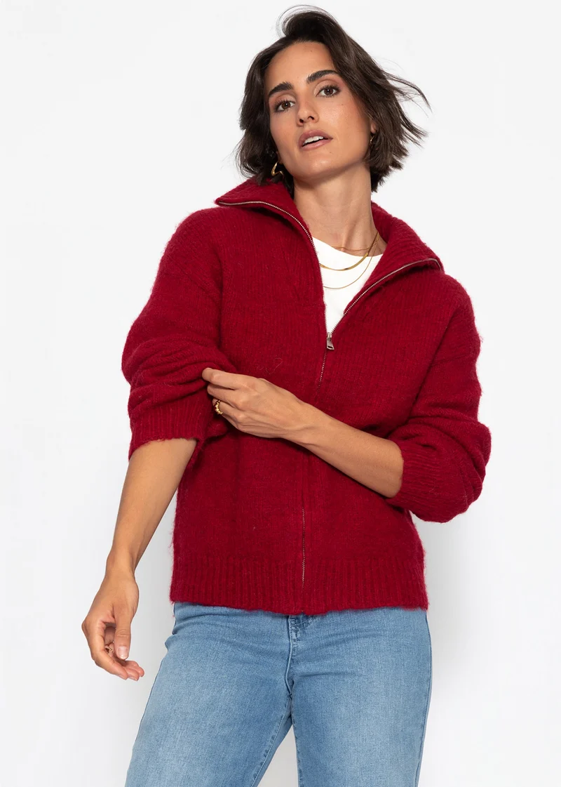 Cardigan mit Reißverschluss - burgundy