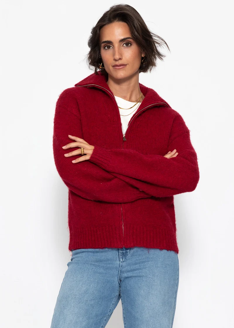 Cardigan mit Reißverschluss - burgundy
