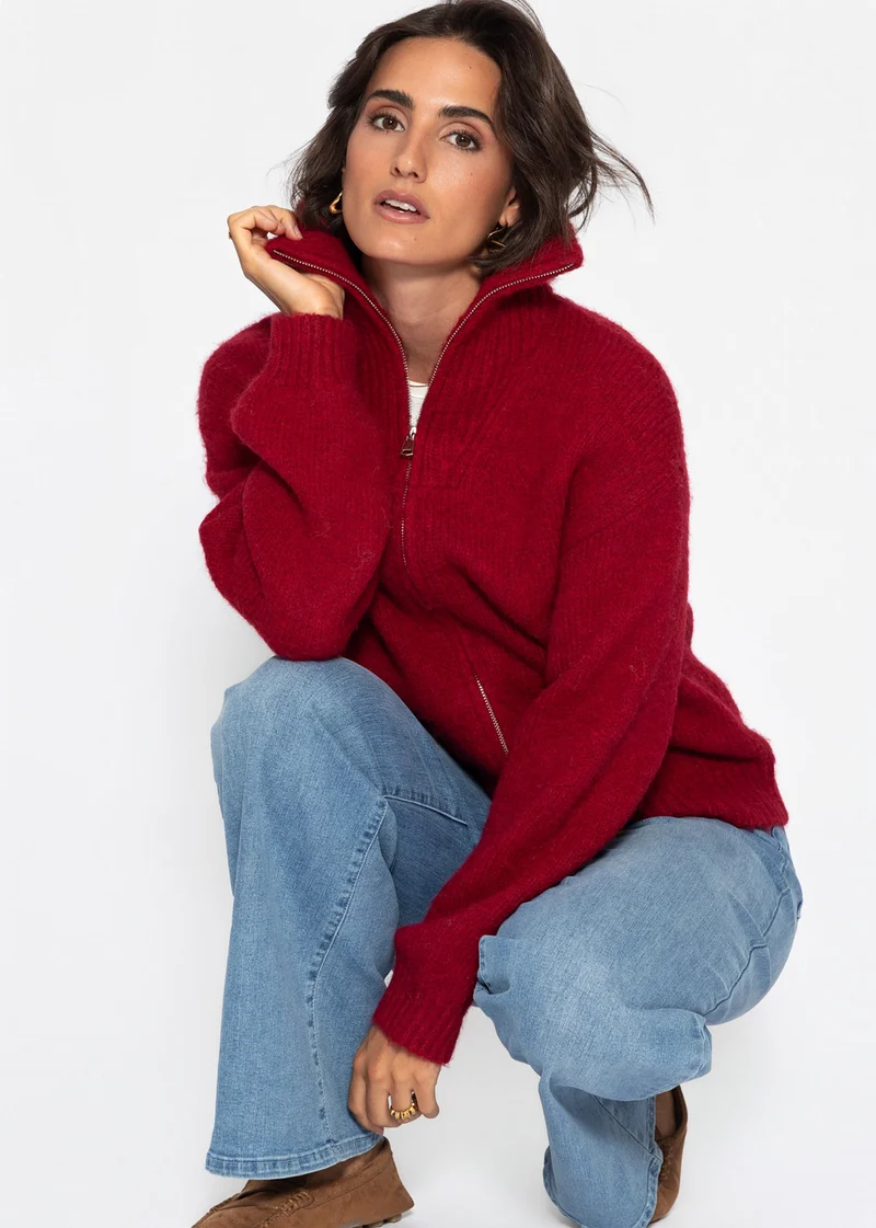 Cardigan mit Reißverschluss - burgundy