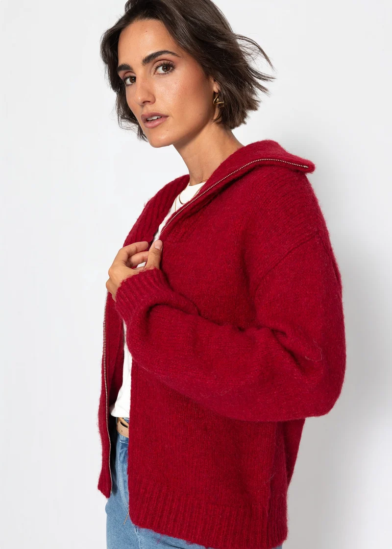 Cardigan mit Reißverschluss - burgundy