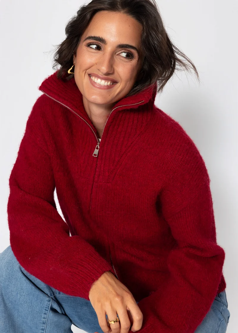 Cardigan mit Reißverschluss - burgundy