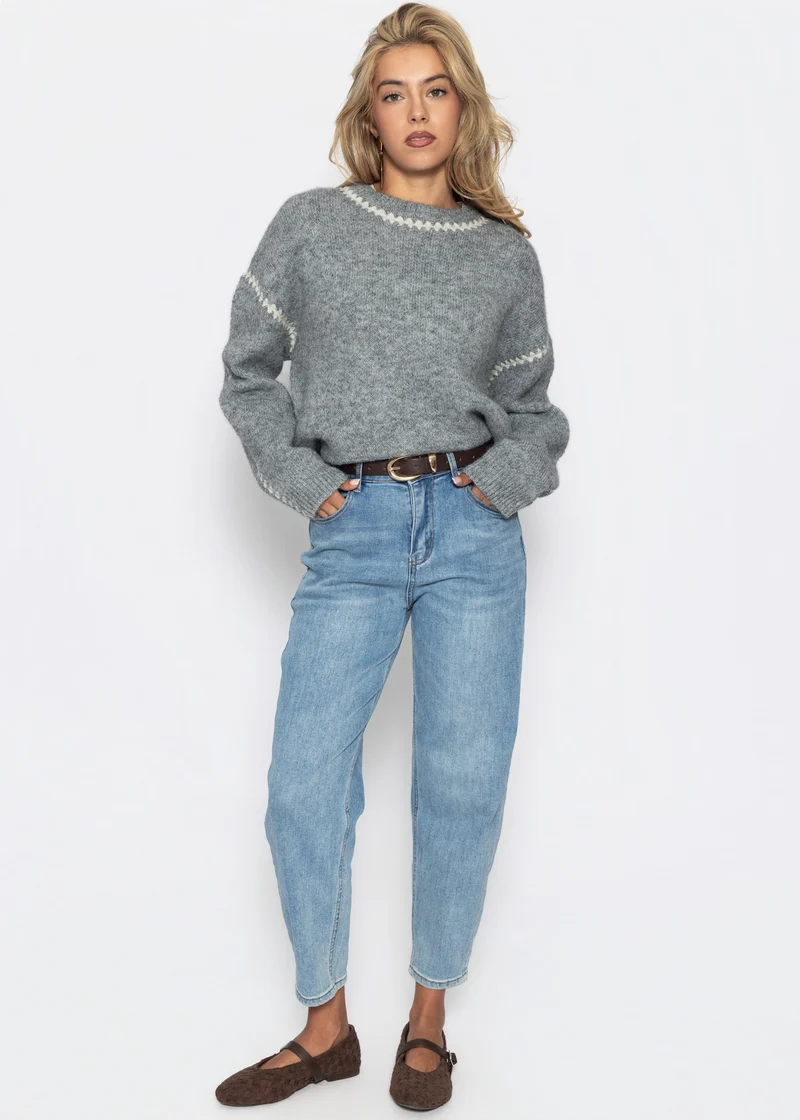 Pullover mit Ziernähten und Wollanteil - grau
