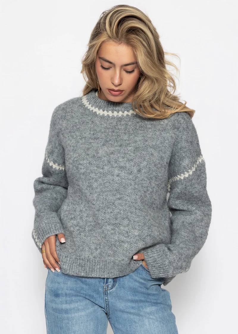 Pullover mit Ziernähten und Wollanteil - grau