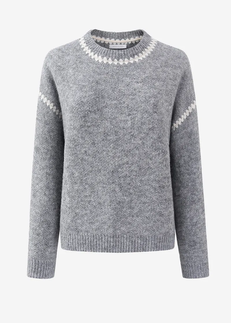 Pullover mit Ziernähten und Wollanteil - grau