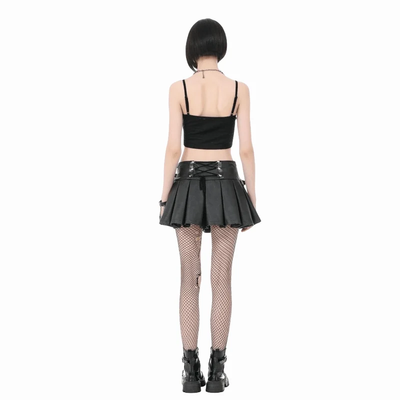 Punk-Bustier für Damen mit Totenkopf-Nieten, Rissen und Raffungen