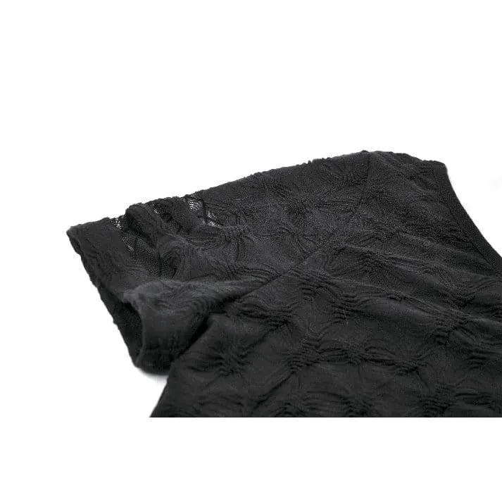 Punk-T-Shirt für Damen mit gekreuzten Trägern, Nieten und asymmetrischem Schnitt, kurzen Ärmeln