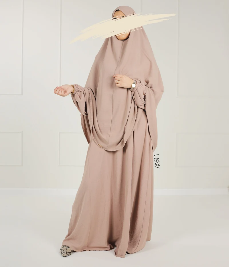 Klassischer Hip-Khimar mit Reißverschluss – Sandy Taupe