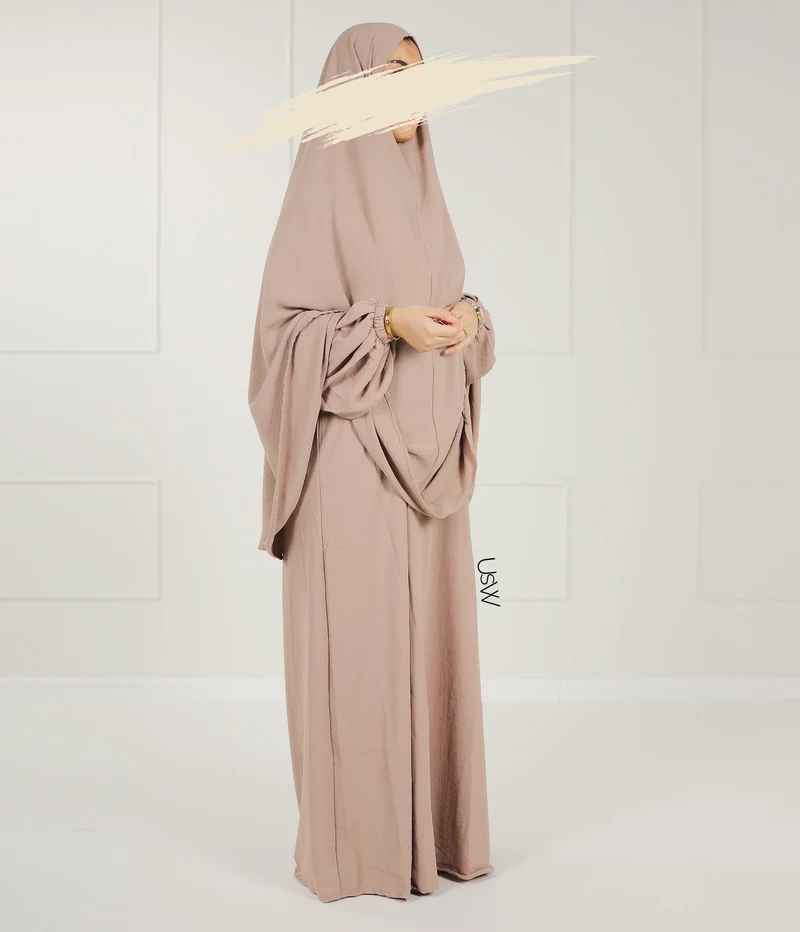 Klassischer Hip-Khimar mit Reißverschluss – Sandy Taupe