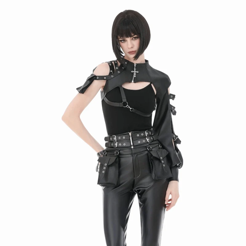 Punk-Gürtel für Damen mit Ösenschnalle, Reißverschluss und Taschen