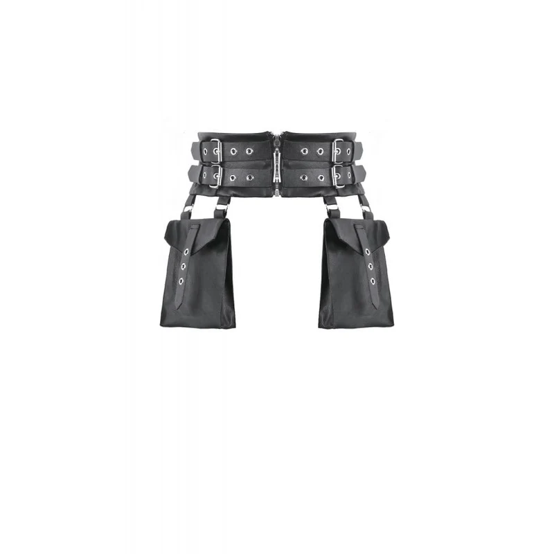 Punk-Gürtel für Damen mit Ösenschnalle, Reißverschluss und Taschen