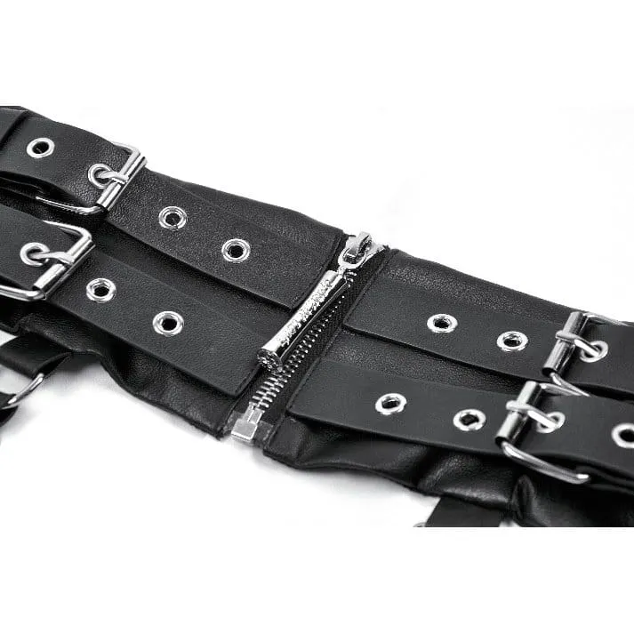 Punk-Gürtel für Damen mit Ösenschnalle, Reißverschluss und Taschen