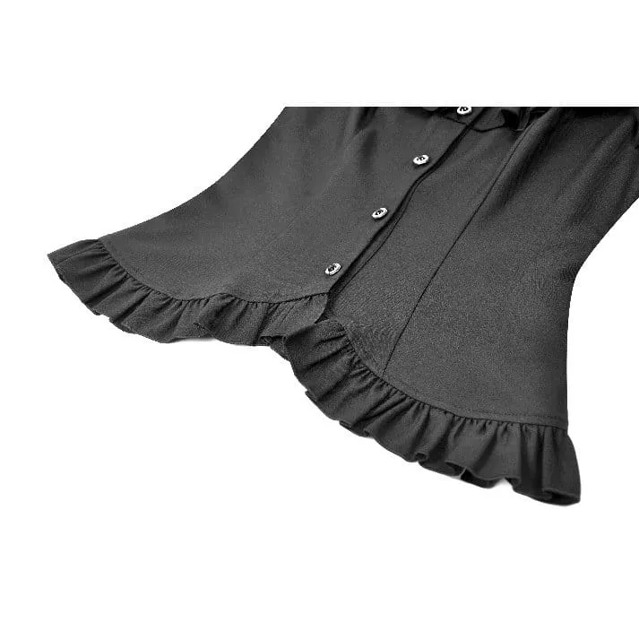 Gothic-T-Shirt für Damen mit Rüschen, Schnürung und Cut-outs, kurzen Ärmeln