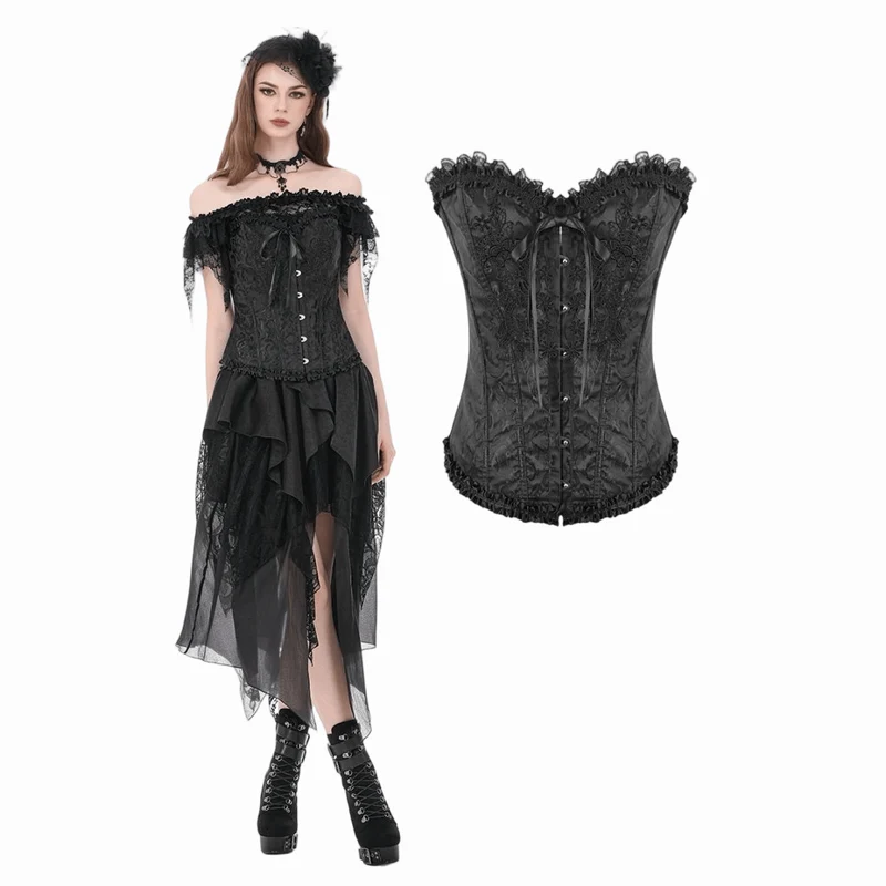 Gothic-Jacquard-Dekorsett für Damen mit Schnürung und Überbrustumfang