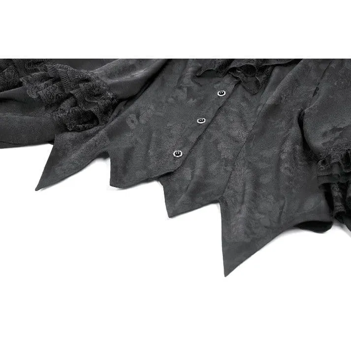 Gothic-Damenbluse mit Rosenjacquardmuster, unregelmäßigem Saum, langen Ärmeln und abnehmbarer Krawatte