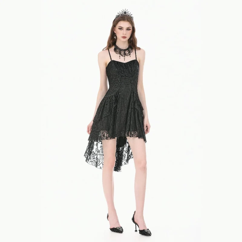 Gothic-Rüschenkleid mit asymmetrischem Saum und Spitze für Damen, Abschlusskleid