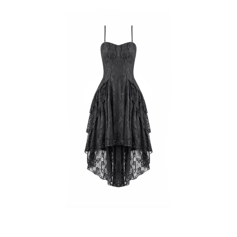 Gothic-Rüschenkleid mit asymmetrischem Saum und Spitze für Damen, Abschlusskleid