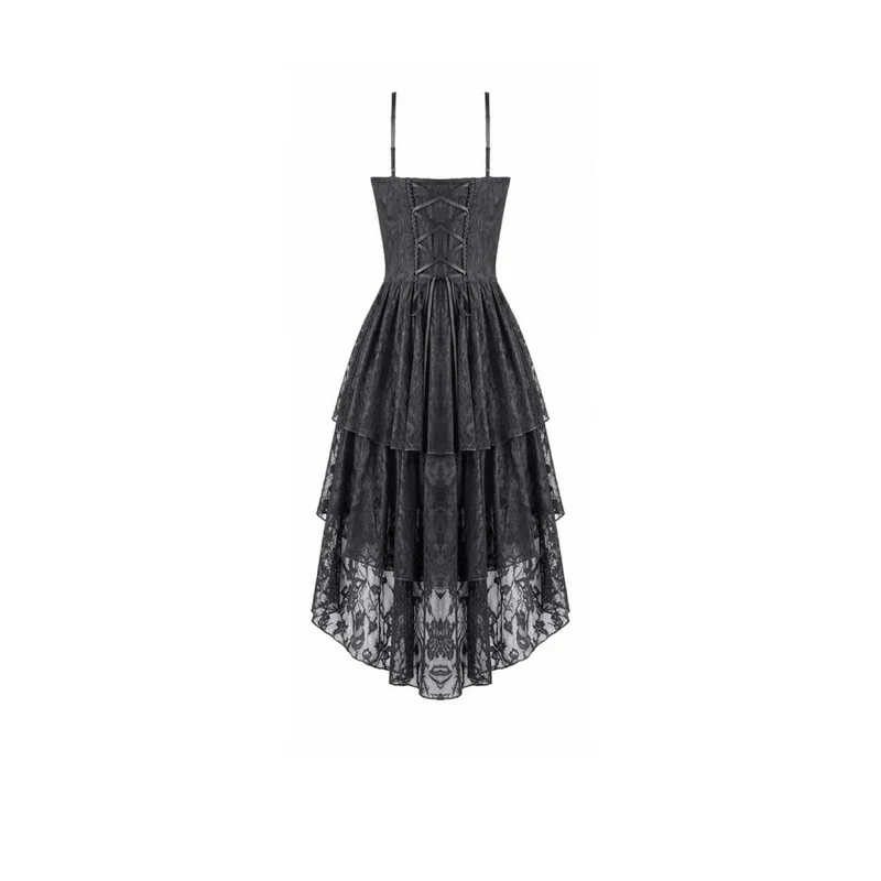 Gothic-Rüschenkleid mit asymmetrischem Saum und Spitze für Damen, Abschlusskleid