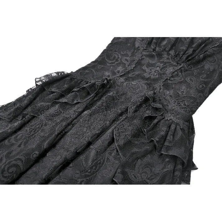 Gothic-Rüschenkleid mit asymmetrischem Saum und Spitze für Damen, Abschlusskleid