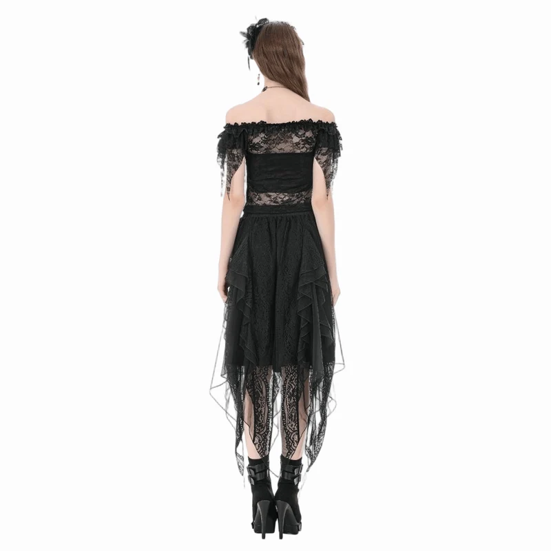 Gothic-Blumenmuster, transparentes schulterfreies Spitzentop für Damen