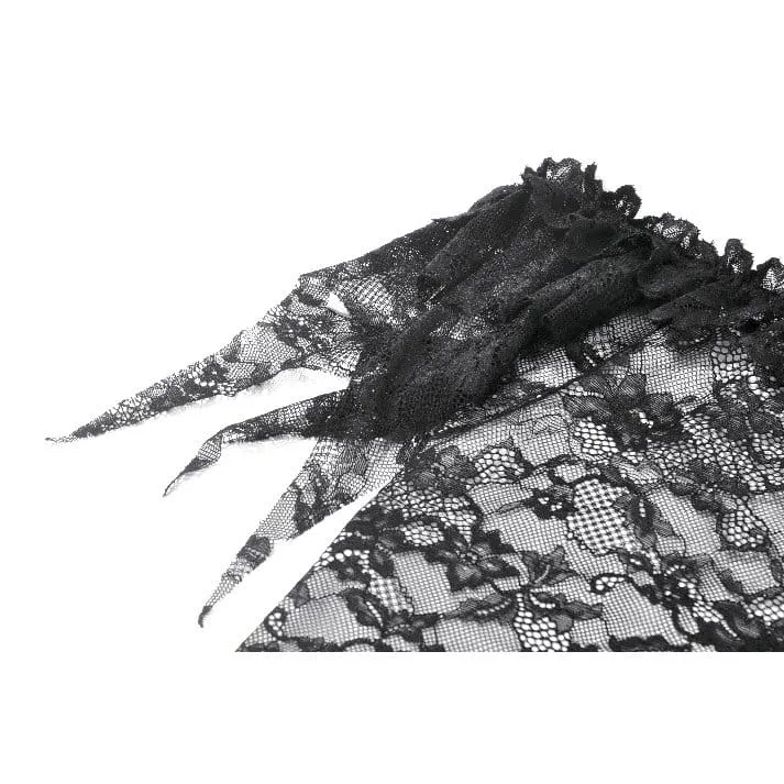 Gothic-Blumenmuster, transparentes schulterfreies Spitzentop für Damen