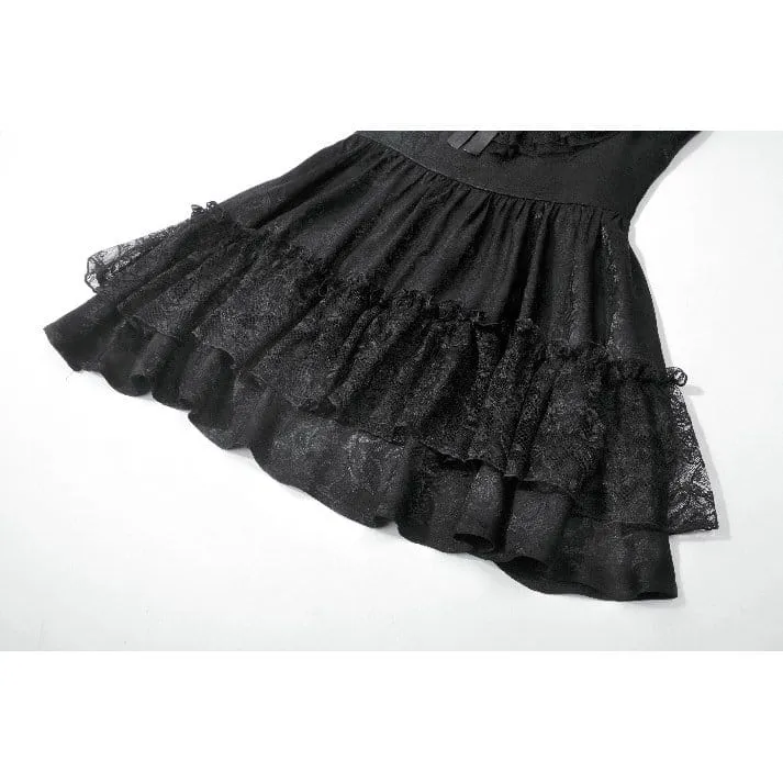 Gothic-Jacquard-Spitzenkleid mit Schleife und Rüschen für Damen