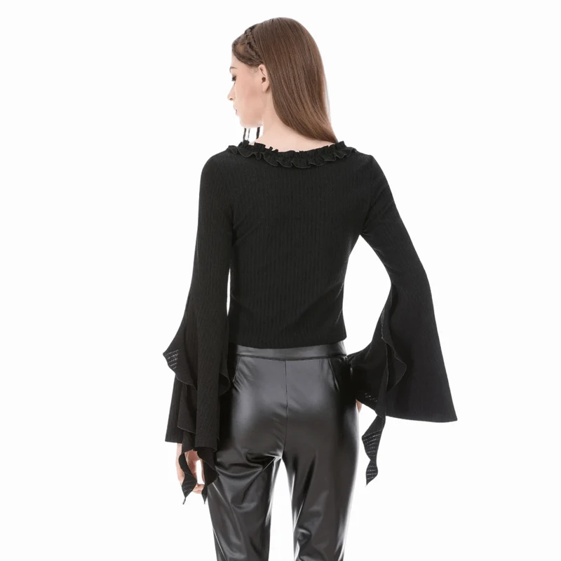 Gothic-Crop-Top mit gekreuzten Ärmeln, tiefem Ausschnitt und Bändern für Damen