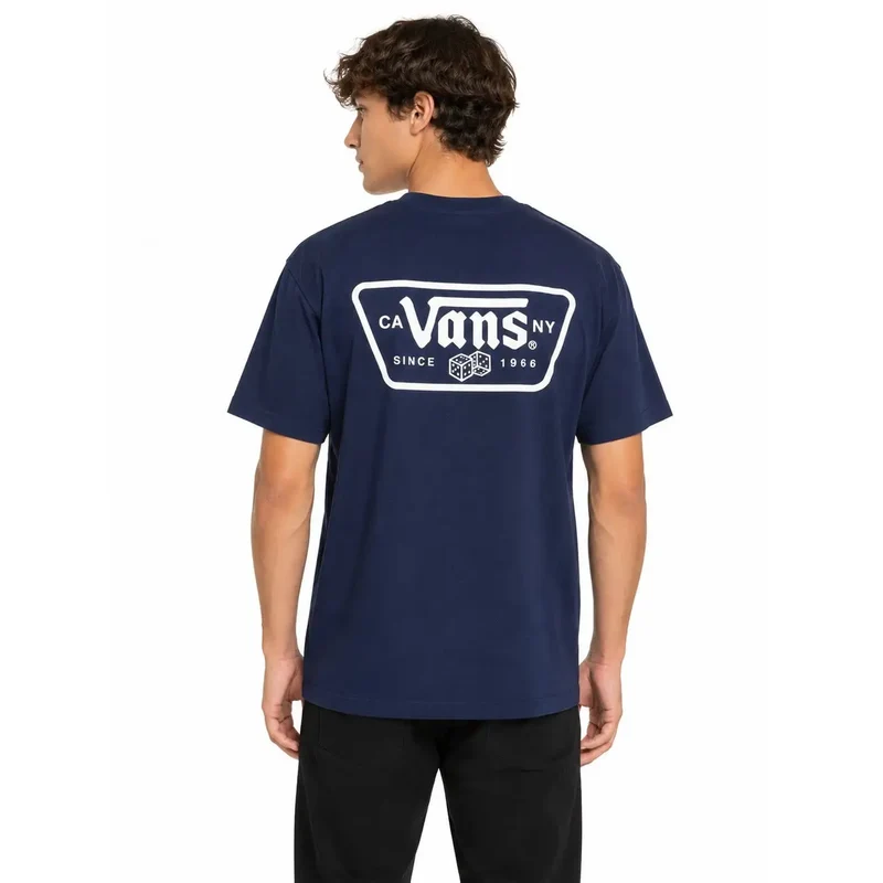 Vans Herren Baumwoll-T-Shirt Blau Rundhals
