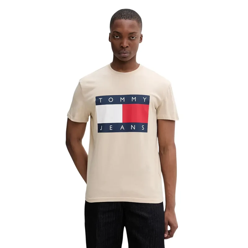 Tommy Hilfiger Herren T-Shirt aus Bio-Baumwolle, beige, Kurzarm