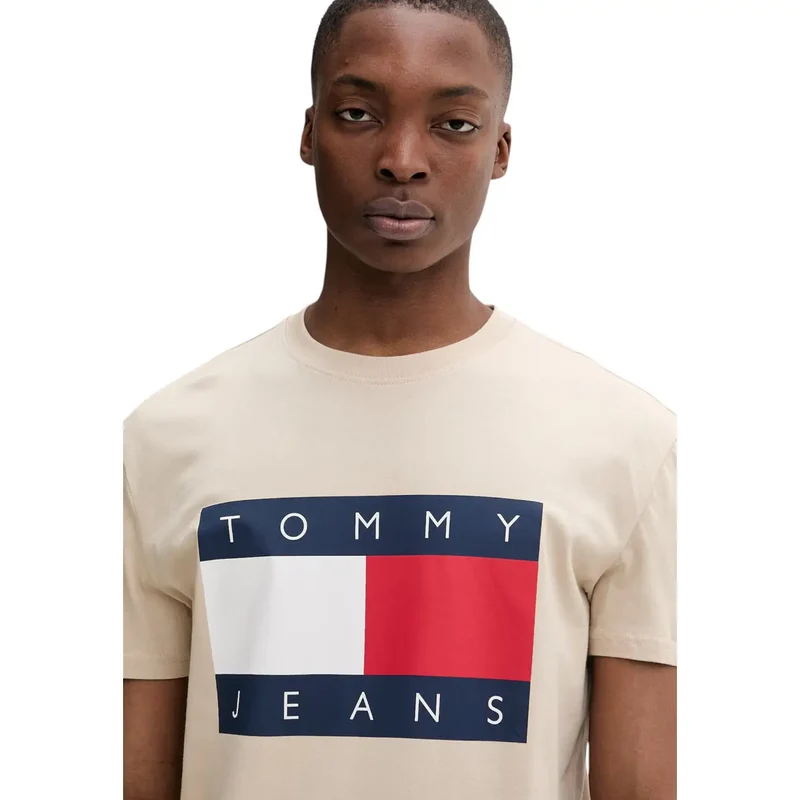 Tommy Hilfiger Herren T-Shirt aus Bio-Baumwolle, beige, Kurzarm
