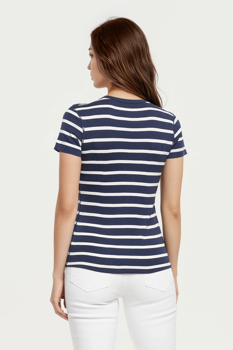 Crew-Neck Short Sleeve Tee | Navy Blazer Mel Stripes