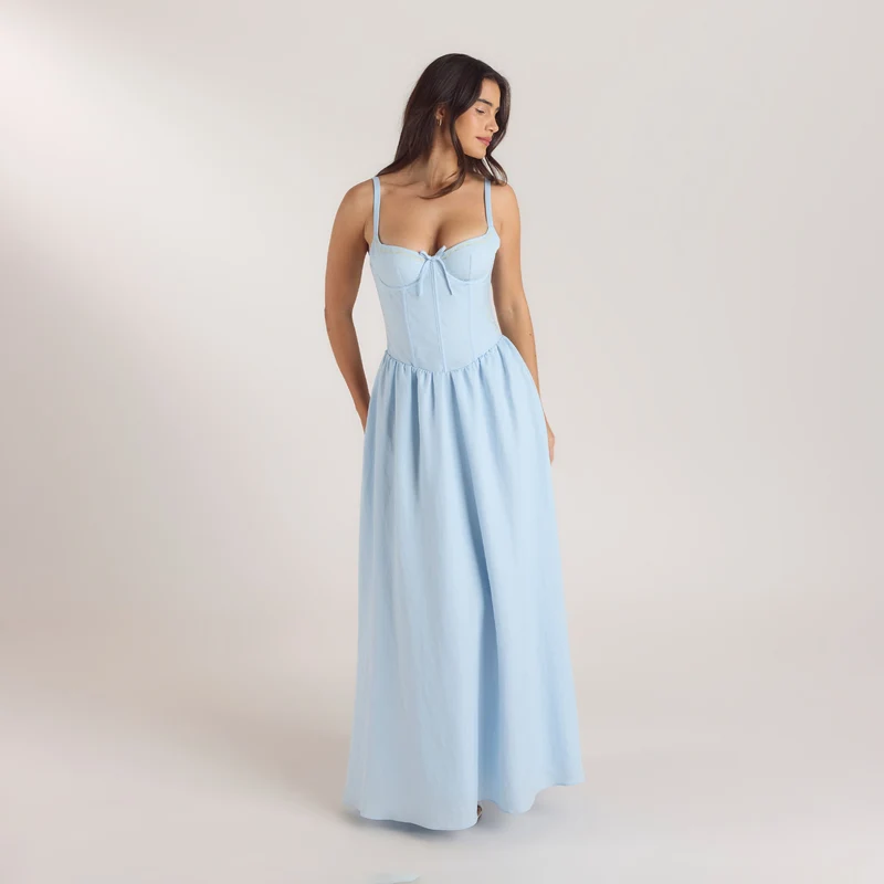 Maxikleid mit Korsetterie - Blau