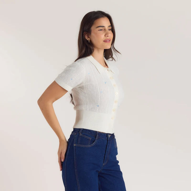 Besticker Stricktop - Crèmefarbe