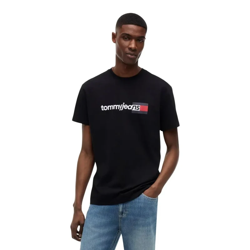 Tommy Hilfiger Schwarzes Herren-T-Shirt aus Baumwolle mit Rundhalsausschnitt