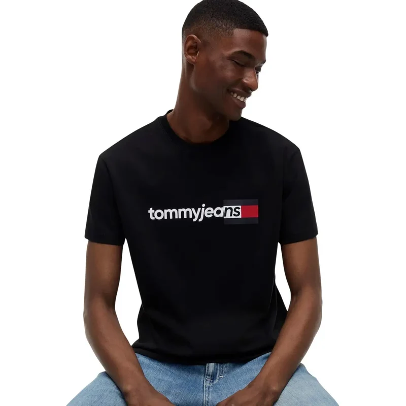 Tommy Hilfiger Schwarzes Herren-T-Shirt aus Baumwolle mit Rundhalsausschnitt