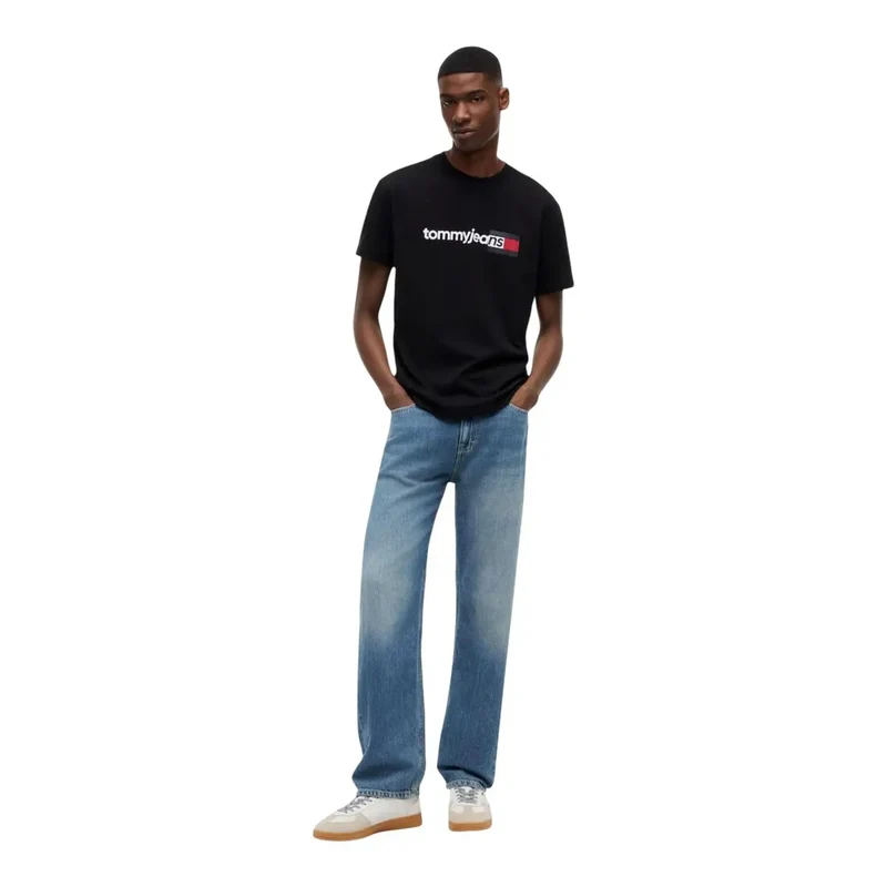 Tommy Hilfiger Schwarzes Herren-T-Shirt aus Baumwolle mit Rundhalsausschnitt