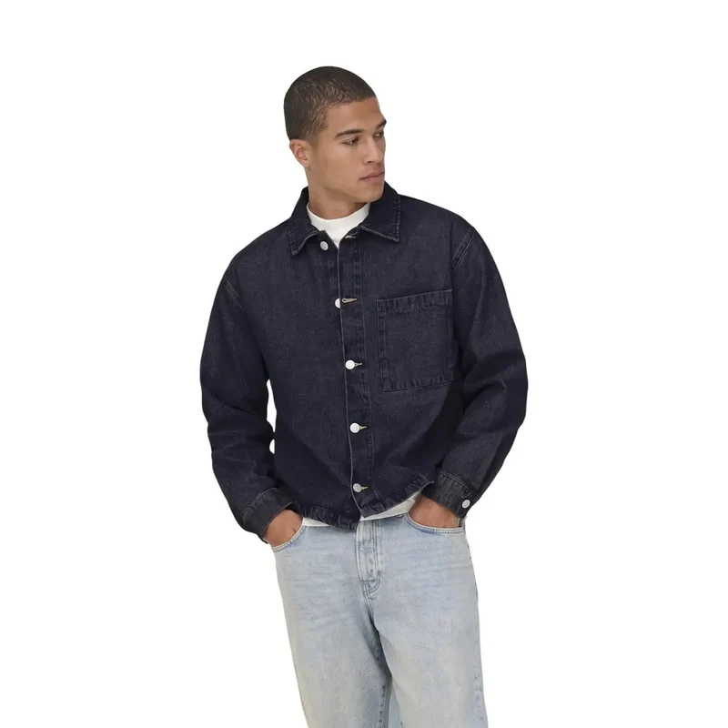 Only And Sons Herren-Jeansjacke, blau, Baumwolle, klassisch