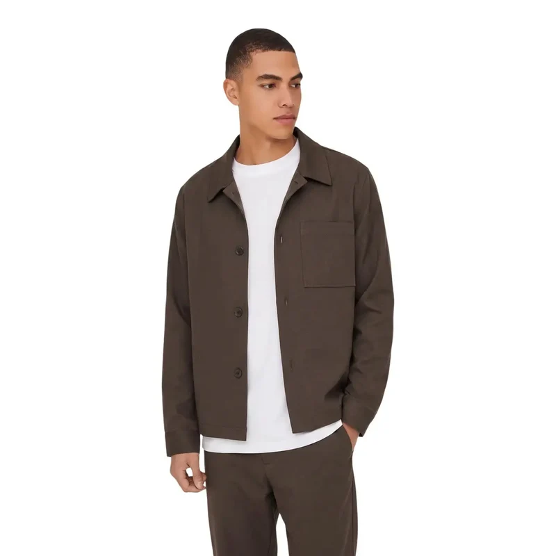 Only And Sons Herren-Overshirt, braun, normale Passform