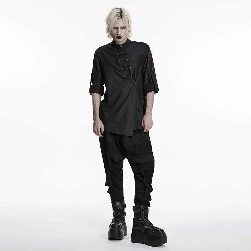 Punk-Langarmhemd für Herren mit asymmetrischer Knopfleiste