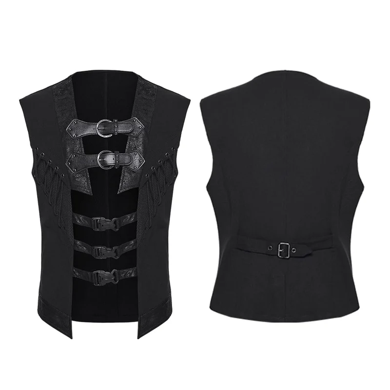 Punk-Weste für Herren mit Schnallenriemen und Cut-outs